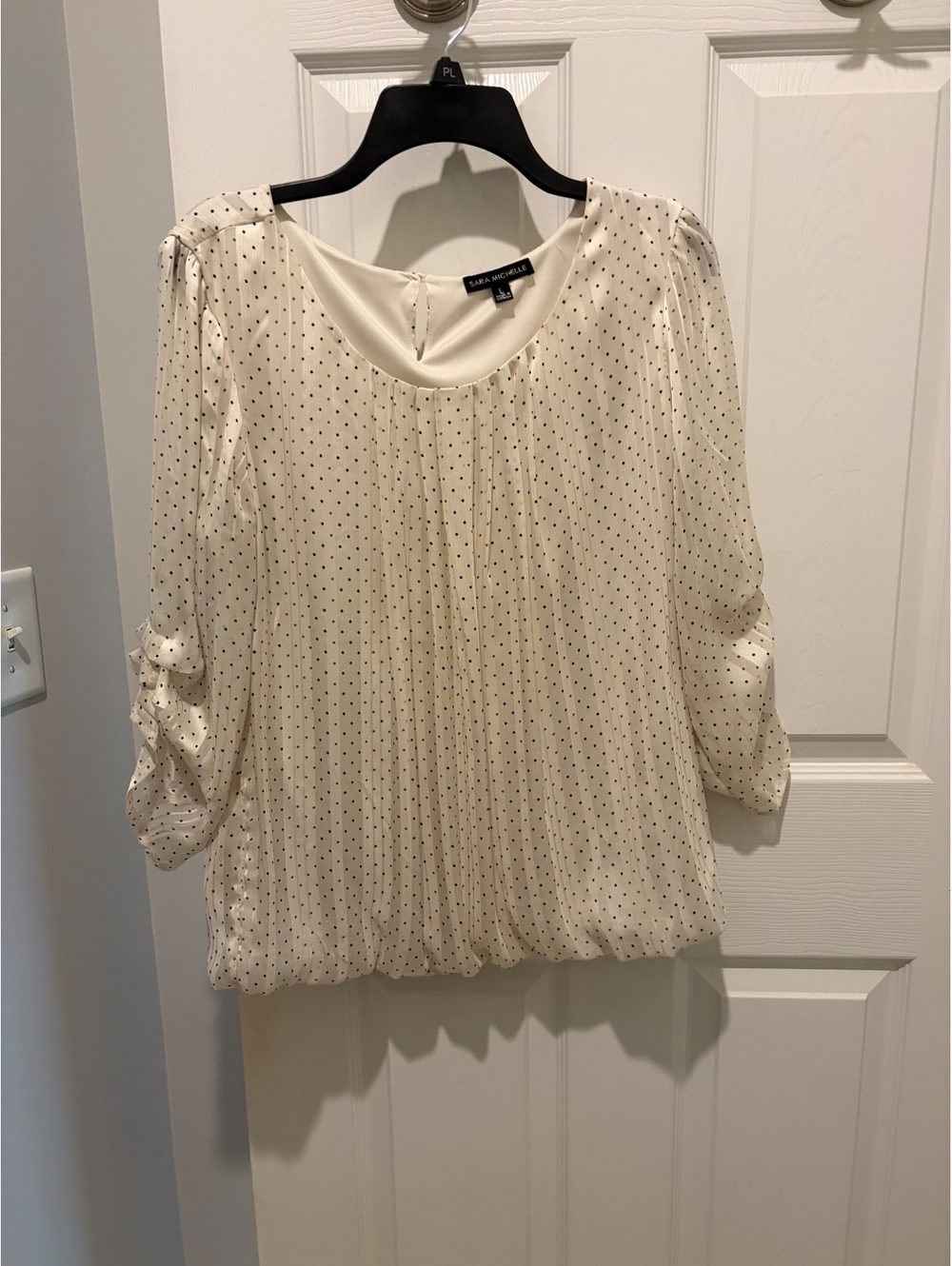 Sara Michelle Cream textured peasant lined blouse - L